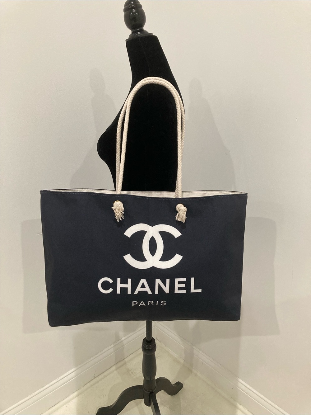 CC Black Canvas Large Beach Tote Bag - Picture 7 of 12